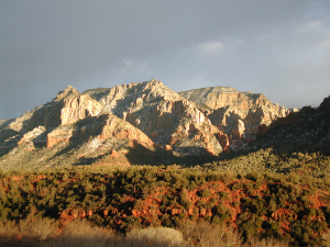 Photograph of a scene in nature, such as a mountain, stream or valley